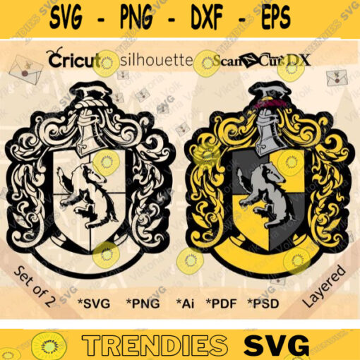 Badger Crest with No yiyle SVG Vector File Bundle School of Wizards Clipart Badger Emblem Blank Banner PNG Badger House Crest Cricut