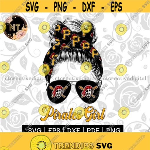 Baseball Pirates Girl With Messy Bun Svg Digital Downlod Pirates Girl Svg Cricut Cut File Vector Eps Png Design 278