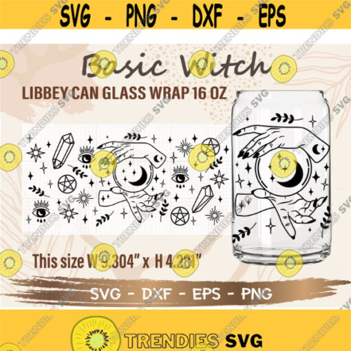 Basic Witch Libbey Can Glass Wrap svg DIY for Libbey Can Shaped Beer Glass 16 oz cut file for Cricut and Silhouette Instant Download Design 265