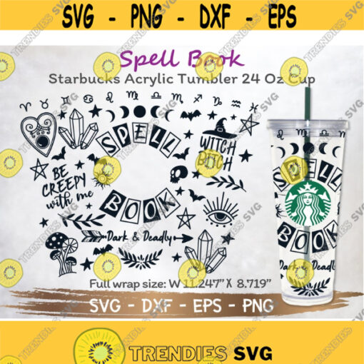 Basic Witch Starbucks Acrylic Cup SVG Book Of Spells SVG DIY Venti for Cricut 24 Oz Acrylic Cup Tumbler Instant Download Design 295