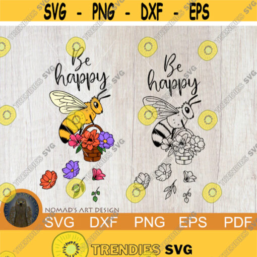 Be Happy Svg Be Kind Svg Honey Bee Svg Bumble Bee Svg Floral Bee Svg Flower Bee Svg Inspirational Svg Layered Svg Queen Bee Svg Design 225.jpg