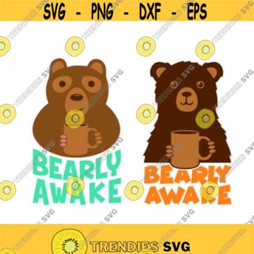 Bear Coffee Bearly Awake Cuttable Design SVG PNG DXF eps Designs Cameo File Silhouette Design 449