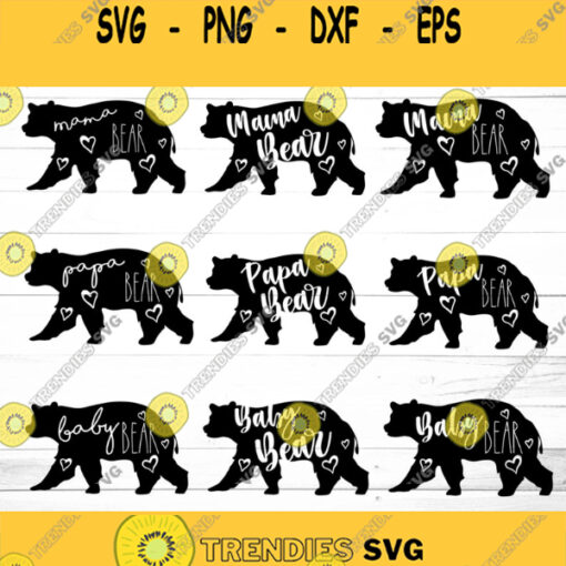 Bear Family Bundle Set Svg Dxf Eps Png Ai Pdf Files for Cricut and Silhouette Matching Svg Baby Bear Svg Mama Bear Svg Papa Bear Svg files Design 985