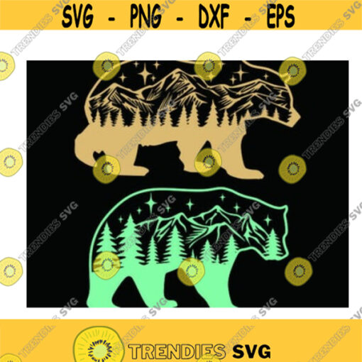Bear Landscape Stars Mountain Animal Cuttable Design SVG PNG DXF eps Designs Cameo File Silhouette Design 12