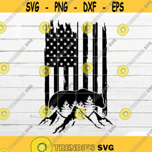 Bear SVG Mountain SVG Distressed flag SVG Nature Mountain Scene svg Patriotic svg Cricut Silhouette Cut File Design 155.jpg