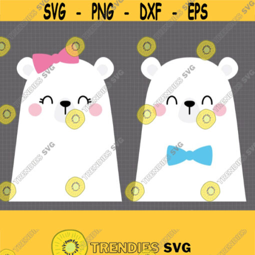 Bear SVG. Baby Bear Girl and Boy Cut Files. Cute Bear with Bow Tie Vector Files for Cutting Machine. Digital Instant Download png dxf eps Design 803
