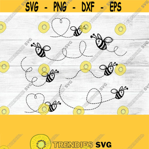 Bee path bundle SVG PNG Files for cutting machines digital clipart honeybee bumble bee heart dotted lines png Sublimation Downloads Design 168