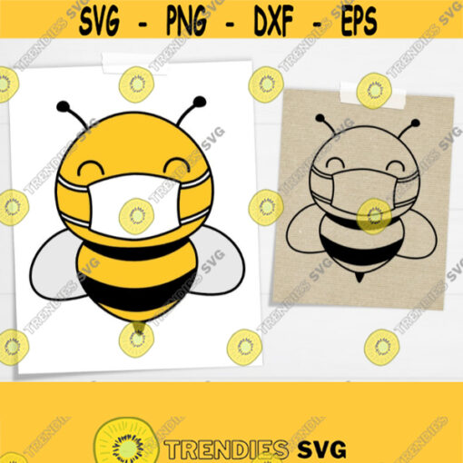 Bee with Mask SVG. Covid Cut Files. Vector Kids Quarantine Clipart. Cute Kawaii Honeybee Illustration Instant Download dxf eps png jpg pdf Design 793