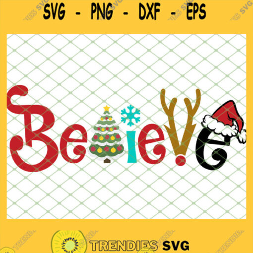 Believe With Santa Hat Tree SVG PNG DXF EPS 1