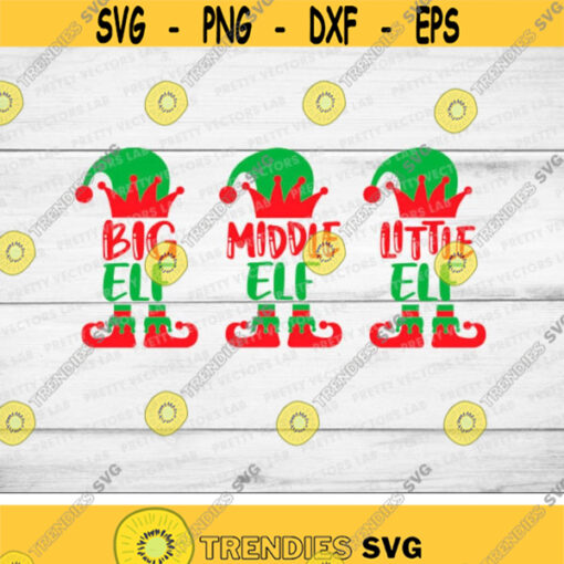 Big Middle and Little Elf Svg Christmas Svg Dxf Eps Png Siblings Svg Funny Holiday Cut Files Matching Family Elf Svg Silhouette Cricut Design 2947 .jpg