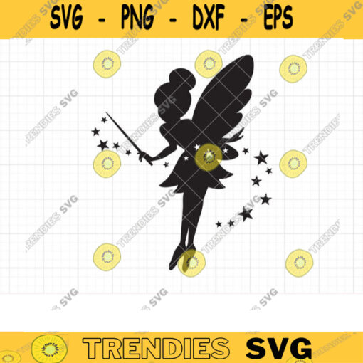 Birthday Wish Fairy Princess Silhouette SVG Little Fairy with Magic Wand and Stars Silhouette Clipart Svg Dxf Png Cut Files for Cricut copy