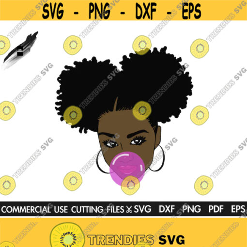 Black Beauty Svg Girl Bubble Gum SVG Messy Bun Svg Beautiful Girl Svg Cut File Silhouette Cricut Tshirt Svg Cut File Design 138