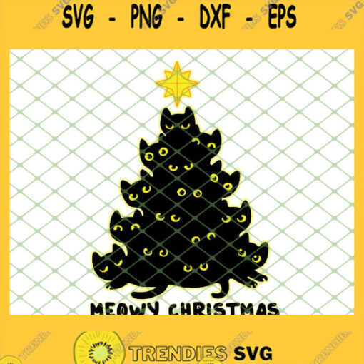 Black Cat Meowy Christmas Tree SVG PNG DXF EPS 1
