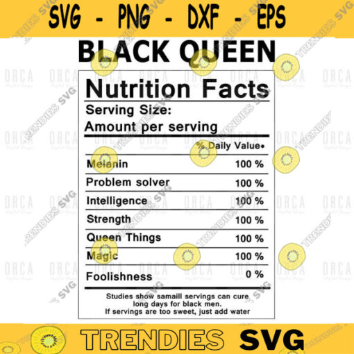 Black Queen svg Black woman svg Black girl nutrition facts SVG png melanin svg Amount per serving svgpng digital file 141