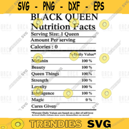 Black Queen svg Black woman svg Black girl nutrition facts SVG png melanin svg Amount per serving svgpng digital file 38