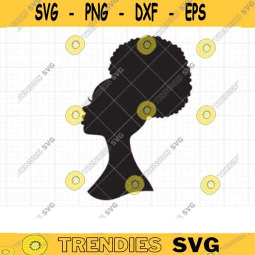 Black Woman Afro Wreath SVG DXF Side View Profile Face African American Woman with Afro Puff Drawstring Ponytail Silhouette svg dxf Cricut copy