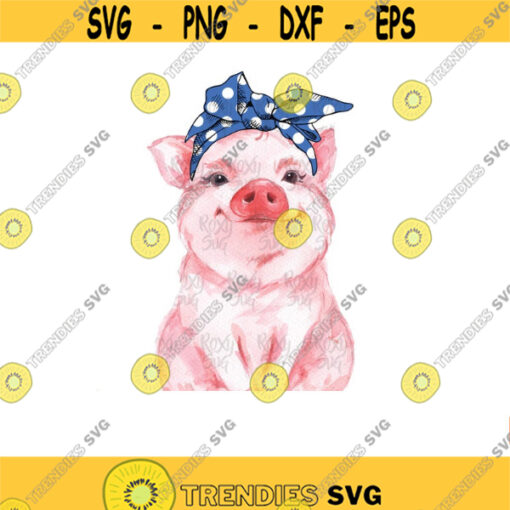 Blue Bandana Pig PNG Sublimation Designs Downloads Clipart Pig shirt Iron On Shirt Designs Watercolor pig Farm clipart