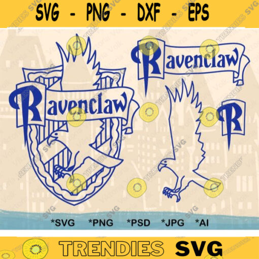 Blue Raven House Crest Emblem Bundle Raven House Vector Blue Outline School of Magic Cut File Raven House Clip Art Vector Crest SVG