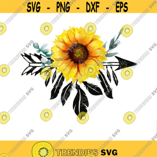 Boho dreamcatcher arrow Watercolor sunflowers sublimation designs clip art PNG JPG