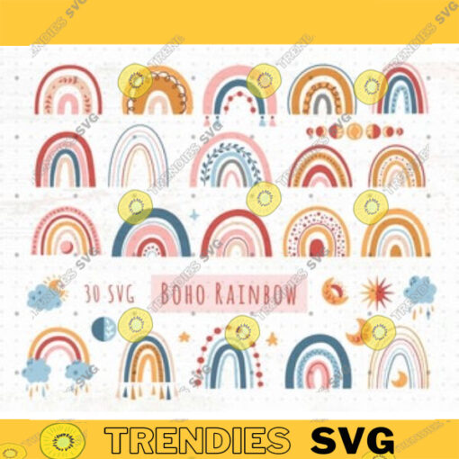 Boho rainbow SVG bundle celestial rainbow SVG PNG clipart Mystical rainbow svg bundle pastel colored magic rainbow svg files for cricut
