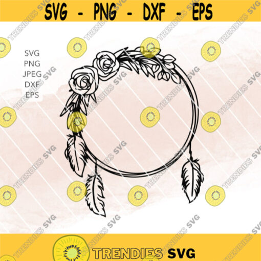 Boho wreath feathers SVG Wreath decal svg png cutting files for Cricut and Silhouette.jpg