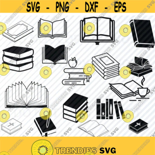 Book SVG Bundle Books Vector Images Silhouette Clip Art Reading Books SVG Files For Cricut Eps Png dxf Stencil ClipArt Back to shool Design 77