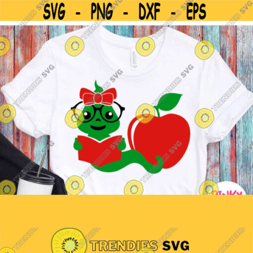 Bookworm Girl Svg Reading Worm with Apple Svg Girl School Shirt Svg Cricut File Silhouette Dxf Svg Png Pdf Eps Jpg Printable Iron on Design 513