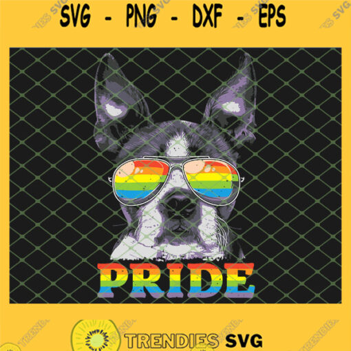 Boston Terrier Gay Pride Lgbt Rainbow Flag Sunglasses SVG PNG DXF EPS 1