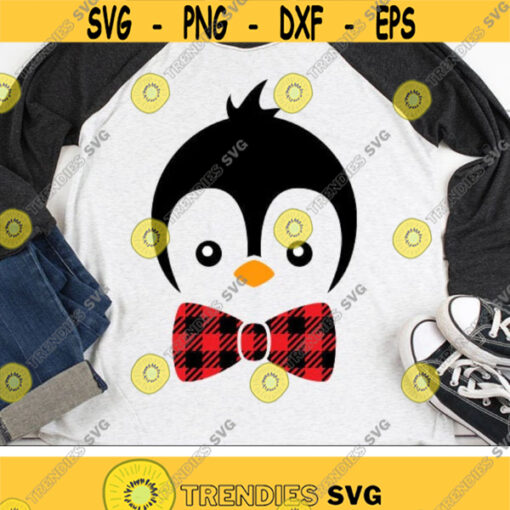 Boy Penguin Svg Christmas Svg Penguin Face Svg Dxf Eps Png Kids Cut Files Buffalo Plaid Svg Baby Holiday Clipart Silhouette Cricut Design 2446 .jpg