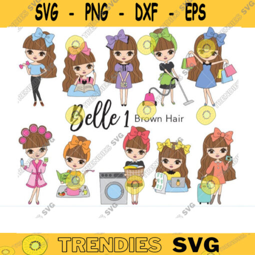 Brown Hair Girl Clipart Cute Brown Haired Girl Chores Clipart Brown Haired Girl Planner Clipart Digital Planner Sticker Clip Art copy