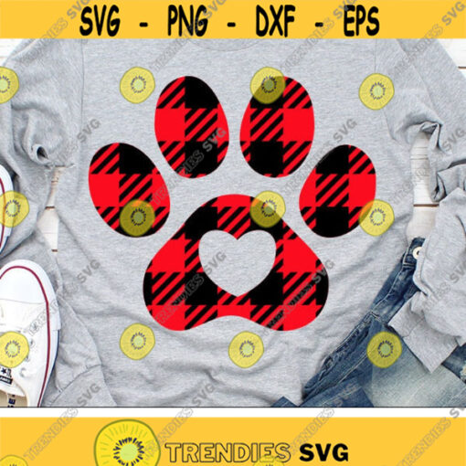 Buffalo Plaid Paw Print Svg Christmas Paw Svg Dxf Eps Png Dog Cat Pet Lovers Cut Files Valentines Day Clipart Silhouette Cricut Design 1428 .jpg