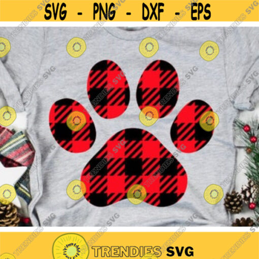 Buffalo Plaid Paw Print Svg Christmas Paw Svg Dxf Eps Png Dog Svg Cat Svg Pet Lovers Clipart Holiday Cut Files Silhouette Cricut Design 660 .jpg