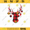 Buffalo Plaid Reindeer SVG DXF Reindeer Head Silhouette with Christmas Holiday Ornaments Hanging from Antlers svg dxf Cut Files Clipart copy