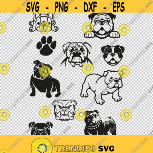 Bulldog Dog Bundle Collection SVG PNG EPS File For Cricut Silhouette Cut Files Vector Digital File