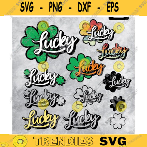 Bundle Lucky SVG St Patricks Day svg Shamrock svg four leaf clover svg Layers Outline sublimation Design 144 copy