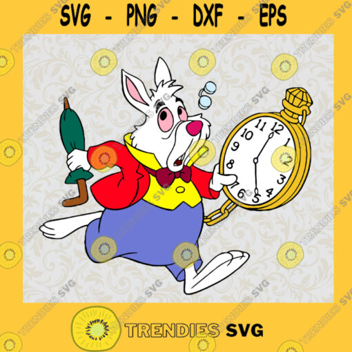 Bunny And Clock Svg White Rabbit Svg Alice in Wonderland Svg Disney Cartoon Svg