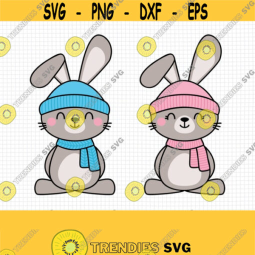 Bunny Boy and Girl SVG. Blue and Pink Baby Bunnies Cut Files. Winter Woodland Animals PNG. Vector Files for Cutting Machine dxf eps jpg pdf Design 114