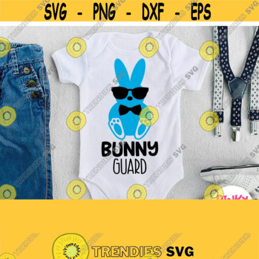 Bunny Guard Svg Cool Bunny with Sunglasses Bow Tie Funny Easter Shirt Svg File for Baby Girl Boy Infant Toddler Cricut Silhouette Design 324