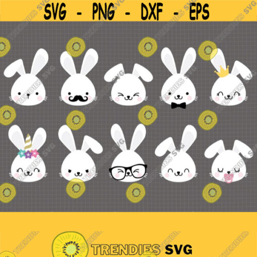 Bunny SVG. Cute Baby Bunnies Clipart PNG. White Rabbit Faces Cut Files. Kids Bunny Bundle Vector Files for Silhouette Cricut Cutting Machine Design 682