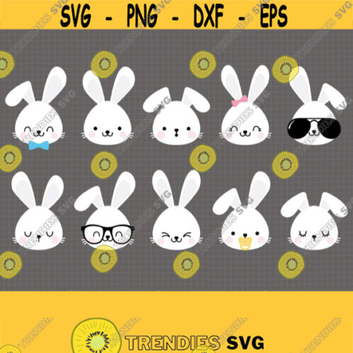 Bunny SVG. Cute Baby Bunnies Clipart PNG. White Rabbit Faces Cut Files. Kids Bunny Bundle Vector Files for Silhouette Cricut Cutting Machine Design 683