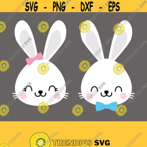 Bunny SVG. Cute Baby with Bow Tie Bunnies Clipart PNG. White Rabbit Faces Cut Files. Girl Bunny Vector for Silhouette Cricut Cutting Machine Design 674