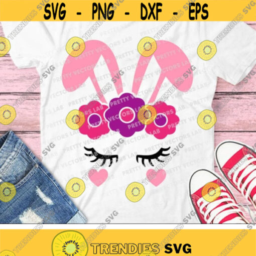 Bunny Svg Easter Svg Bunny Face Svg Dxf Png Girl Bunny Clipart Easter Bunny Svg Rabbit with Flowers Svg Silhouette Cricut Cut Files Design 2931 .jpg
