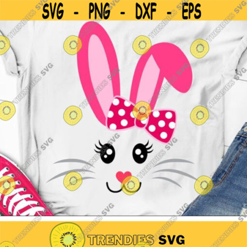 Bunny Svg Easter Svg Cute Bunny Face Svg Dxf Eps Girl Bunny with Bow Vector Clipart Monogram Svg Baby Kid Rabbit Ears Svg Cut Files Design 2543 .jpg