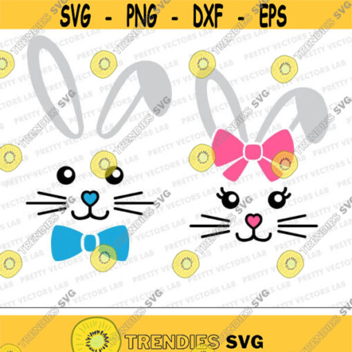 Bunny Svg Easter Svg Cute Bunny Face Svg Dxf Eps Girl and Boy Kawaii Bunnies with Bow Clipart Baby Kids Rabbits Ears Svg Cut Files Design 371 .jpg