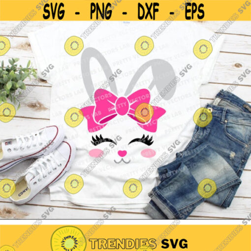 Bunny Svg Easter Svg Cute Bunny Face Svg Dxf Eps Png Girl Bunny with Bow Clipart Kids Cut Files Baby Rabbit Ears Cricut Silhouette Design 469 .jpg