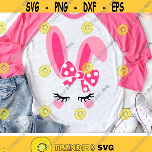Bunny Svg Easter Svg Cute Bunny Face Svg Dxf Eps Png Girl Bunny with Bow Cut Files Baby Clipart Girls Rabbit Svg Silhouette Cricut Design 2538 .jpg