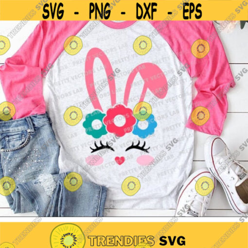 Bunny Svg Easter Svg Cute Bunny Face Svg Dxf Eps Png Girl Bunny with Flowers Clipart Spring Cut Files Rabbit Ears Silhouette Cricut Design 2755 .jpg
