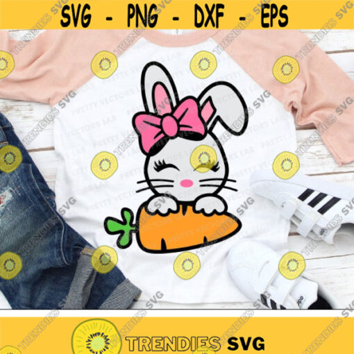 Bunny Svg Girl Easter Svg Bunny With Carrot Svg Dxf Eps Png Easter Cut Files Kids Shirt Design Baby Rabbit Clipart Silhouette Cricut Design 1793 .jpg