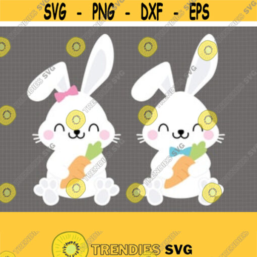 Bunny with Carrot SVG. Cute Baby Easter Bunny Boy Girl PNG Clipart. Pink Bow Blue Bowtie Toddler Easter Cut Files Vector DXF Cutting Machine Design 337