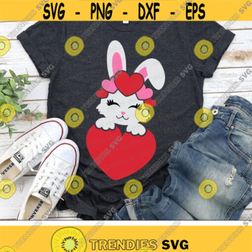 Bunny with Heart Svg Girls Valentines Day Svg Valentine Bunny Svg Dxf Eps Png Baby Girl Cut Files Kids Shirt Design Silhouette Cricut Design 912 .jpg